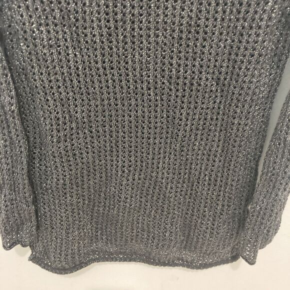 JEANNE PIERRE gray silver metallic open knit long sleeve scoop neck sweater XL - Picture 3 of 7